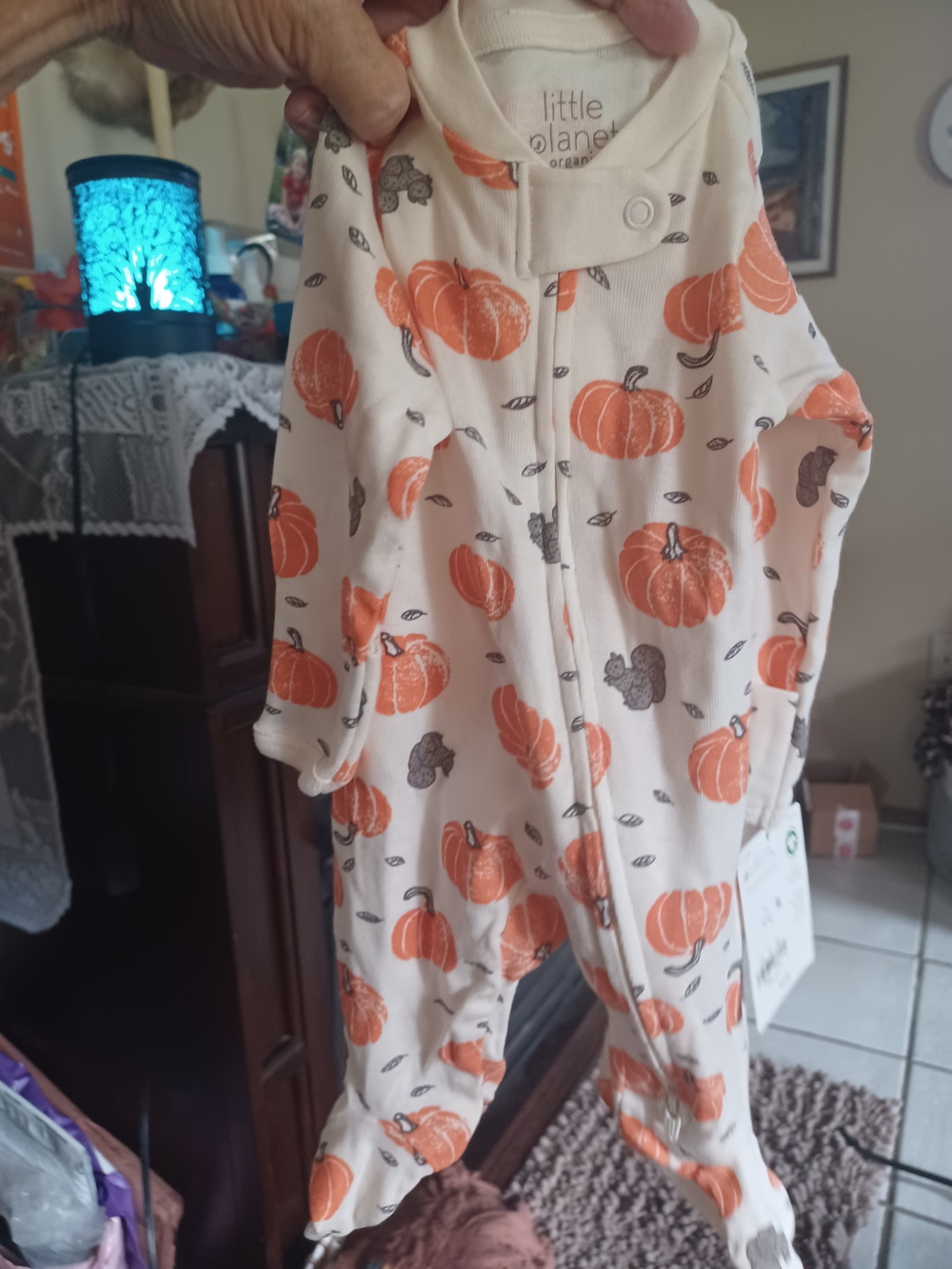 Carter's Cream Sleepsuit with Orange Pumpkin & Brown Acorn Pattern